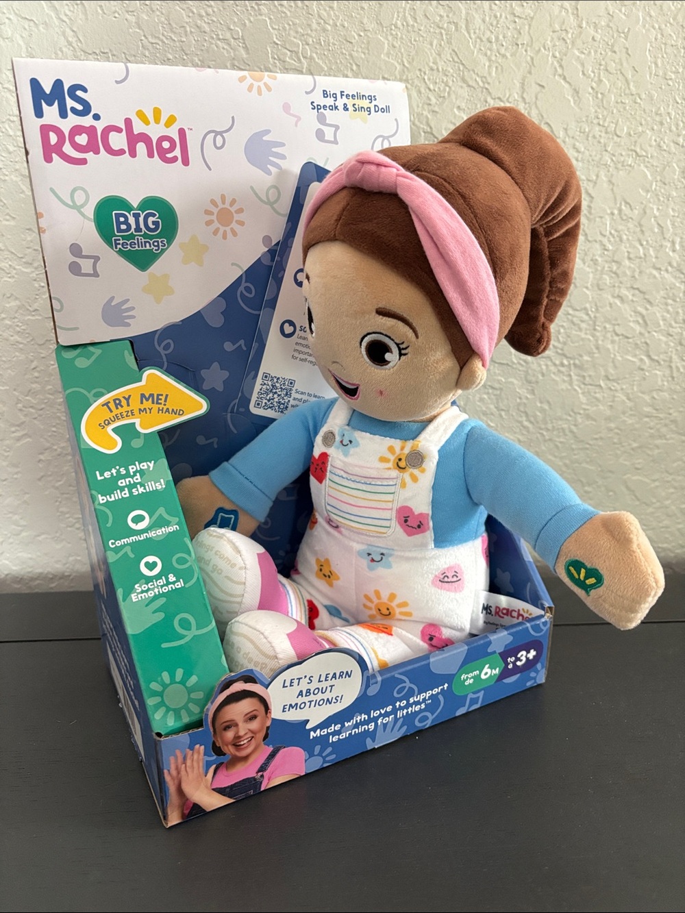 Rachel Big Feelings Plush Doll in Blue, Pink, Brown & White